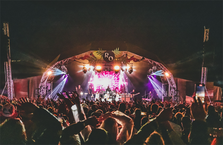 Crowds at the main stage at Rock Oyster festival near our glamping site