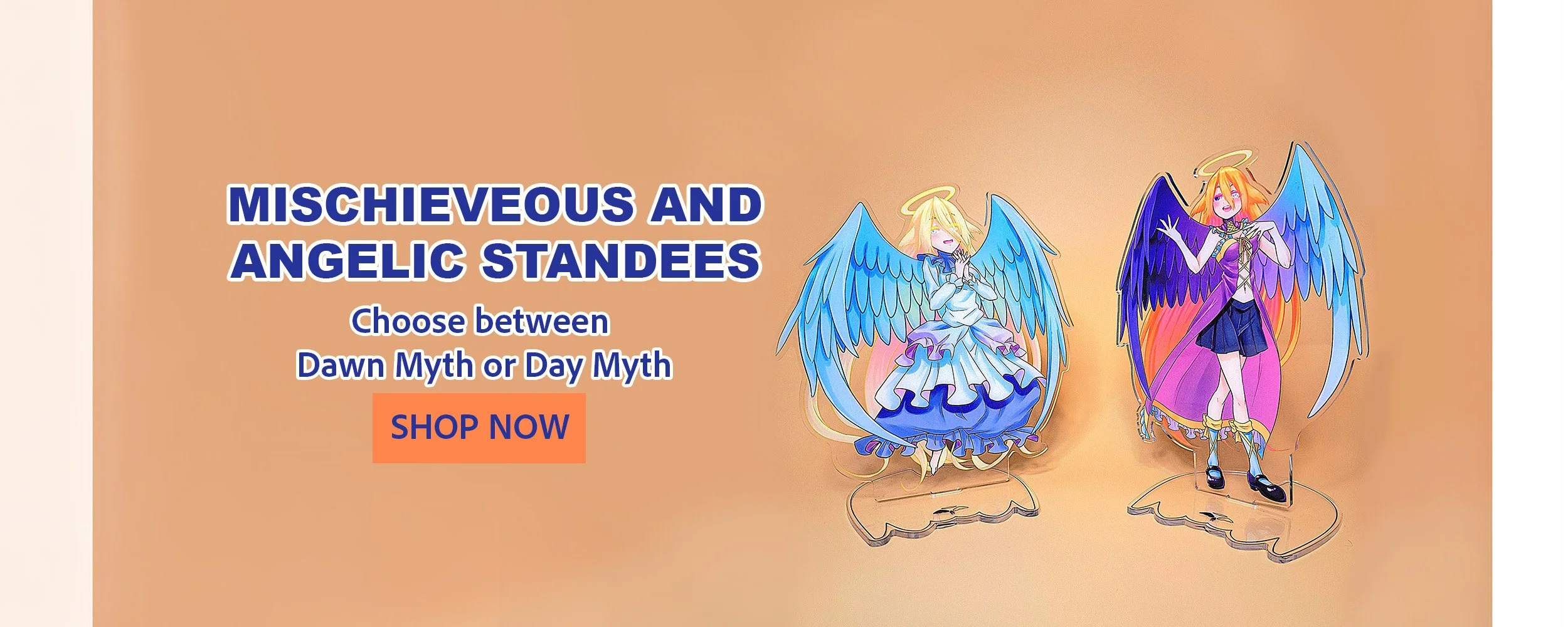 Bring Myth to life with these acrylic standees, featuring her contrasting Dawn and Day forms. From gentle and angelic to playful and mischievous, each version captures a different side of her personality. Perfect for decorating your desk, shelf, or m