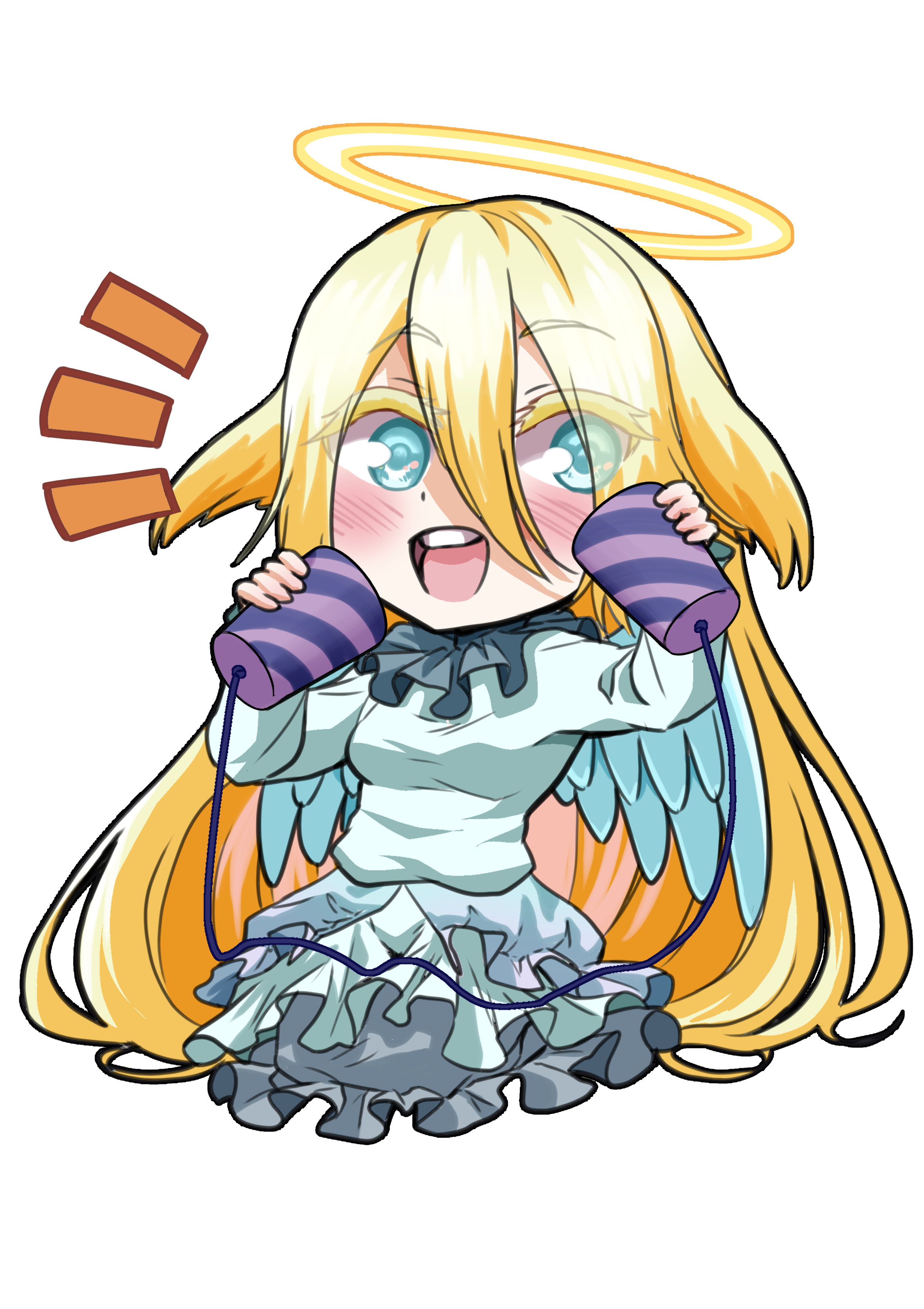 Angel Girl talking through paper cup.