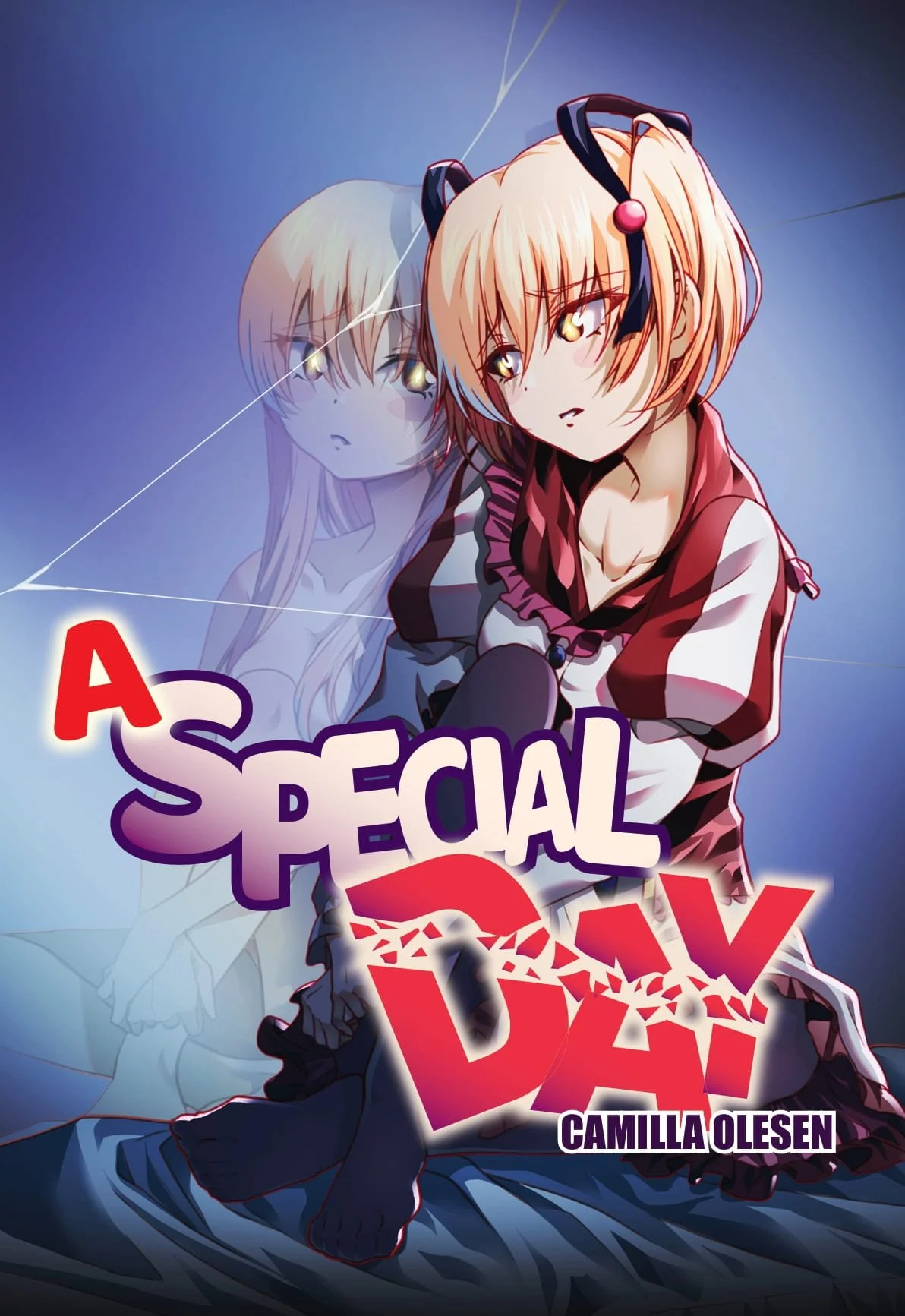 Cover art for A Special Day manga by Camilla Olesen, featuring a blonde anime girl with marble hair clips and a solemn expression, with the title in bold red and purple lettering.