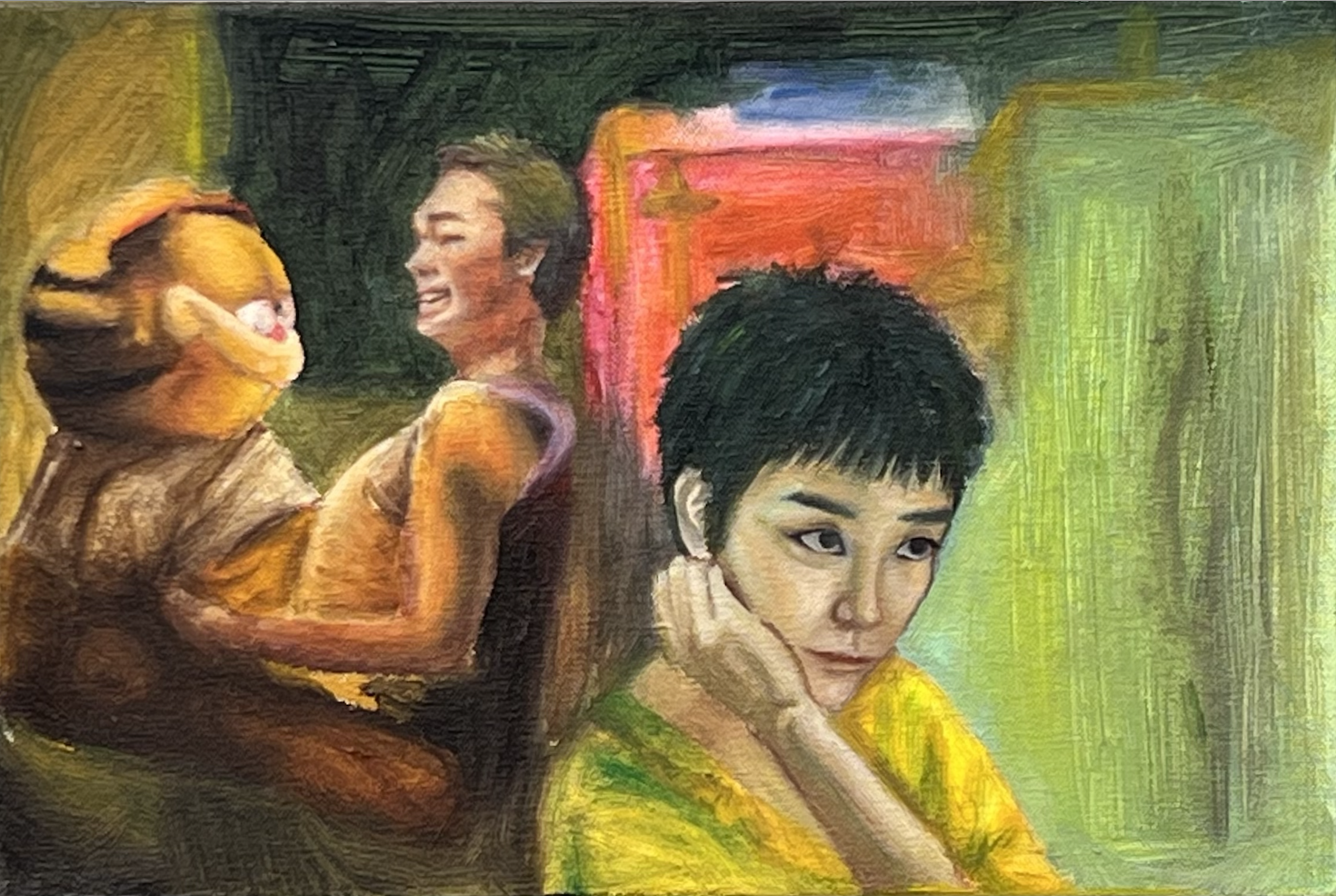 “45:08 – 1:23:42 Have you noticed I’ve perked up?”
Oil on canvas
20cm x 30cm
2025