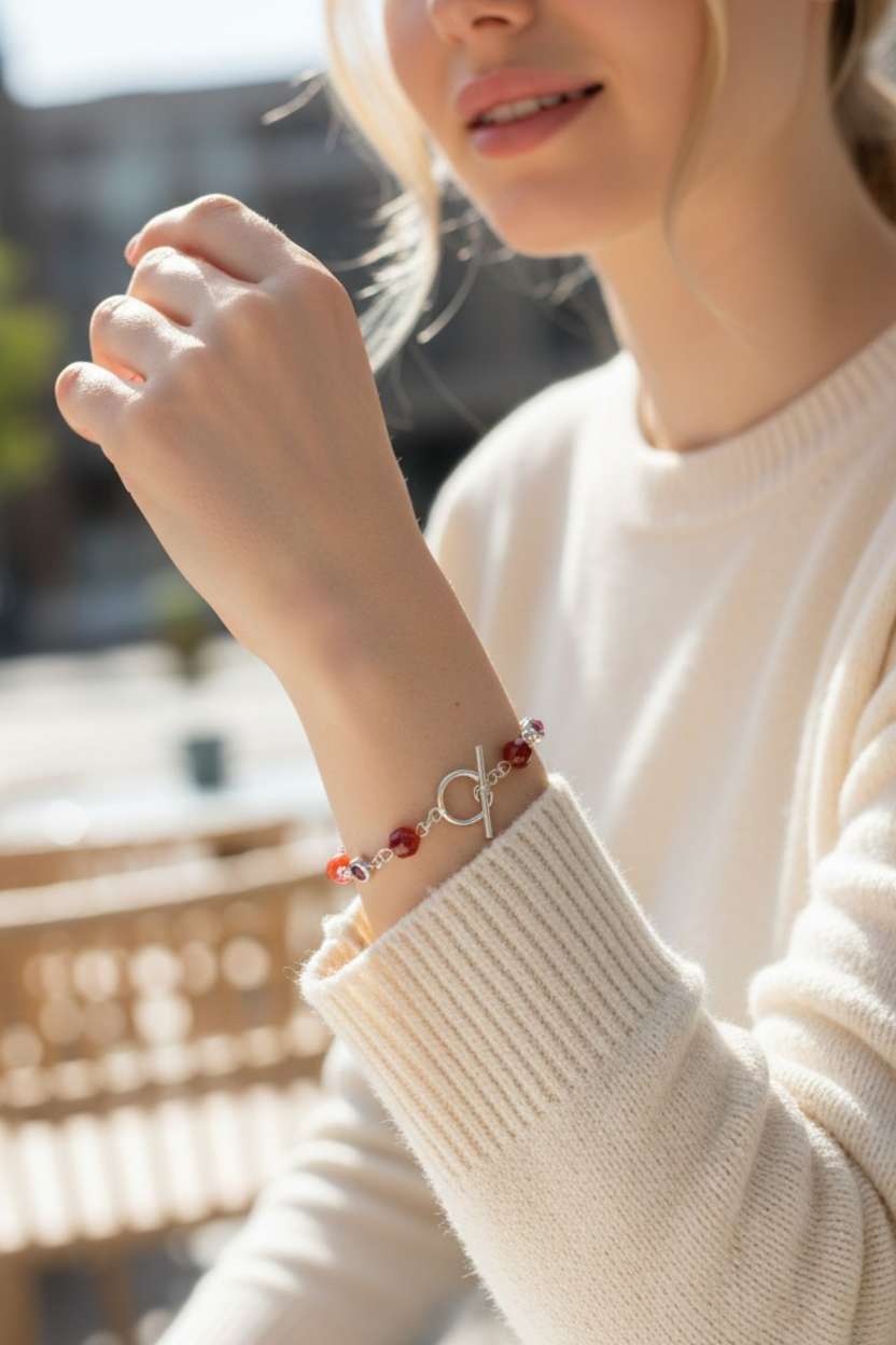 Geometric Elegance Red Garnet Bracelet