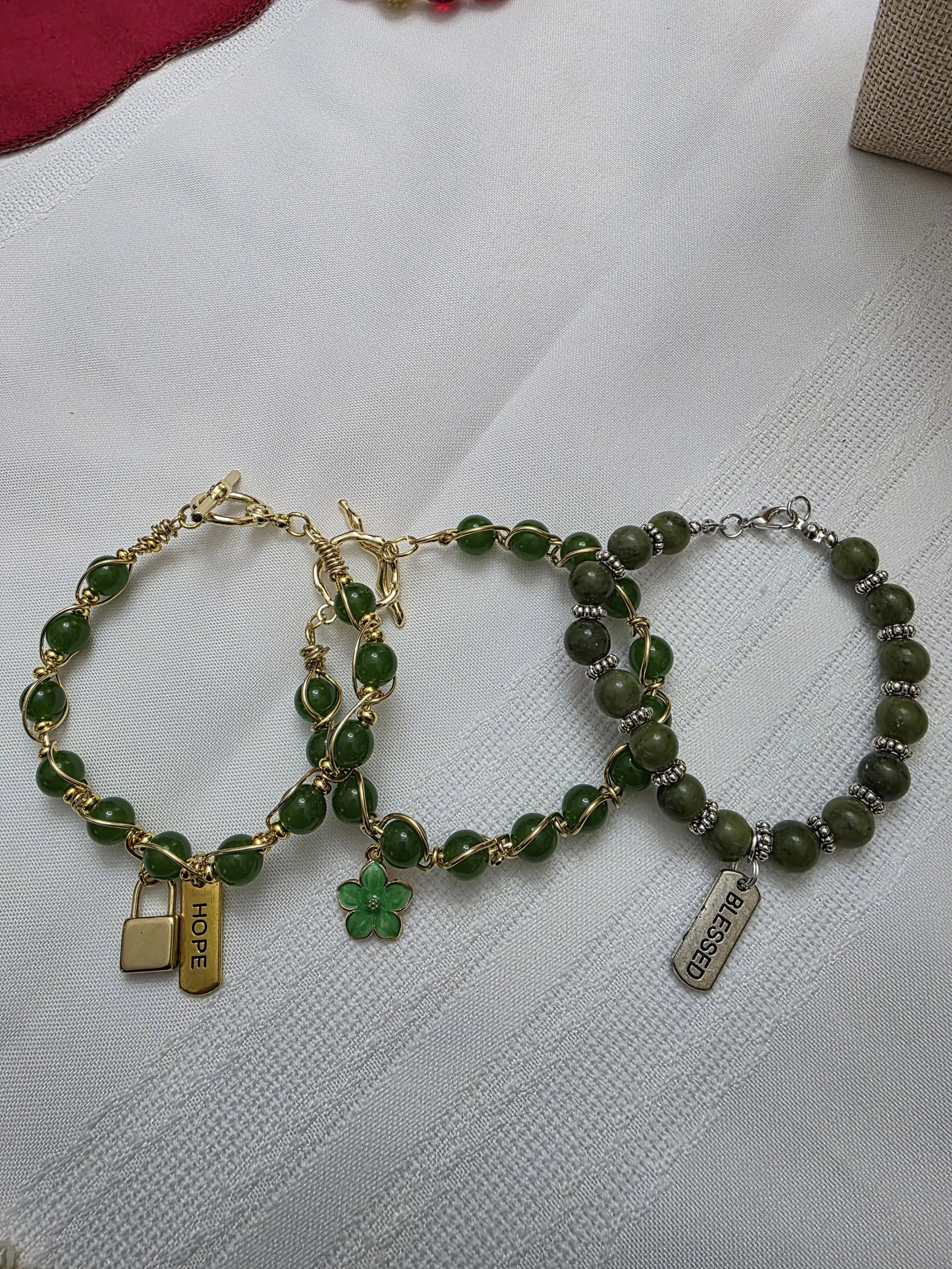 Trio of Serenity: Handcrafted Jade-Style Bracelet Set