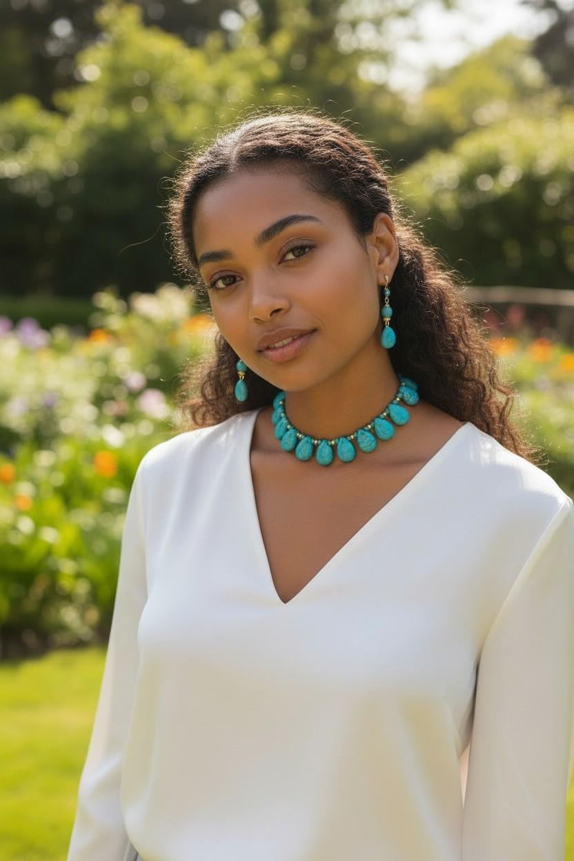 Contemporary Faceted Turquoise Teardrop Necklace