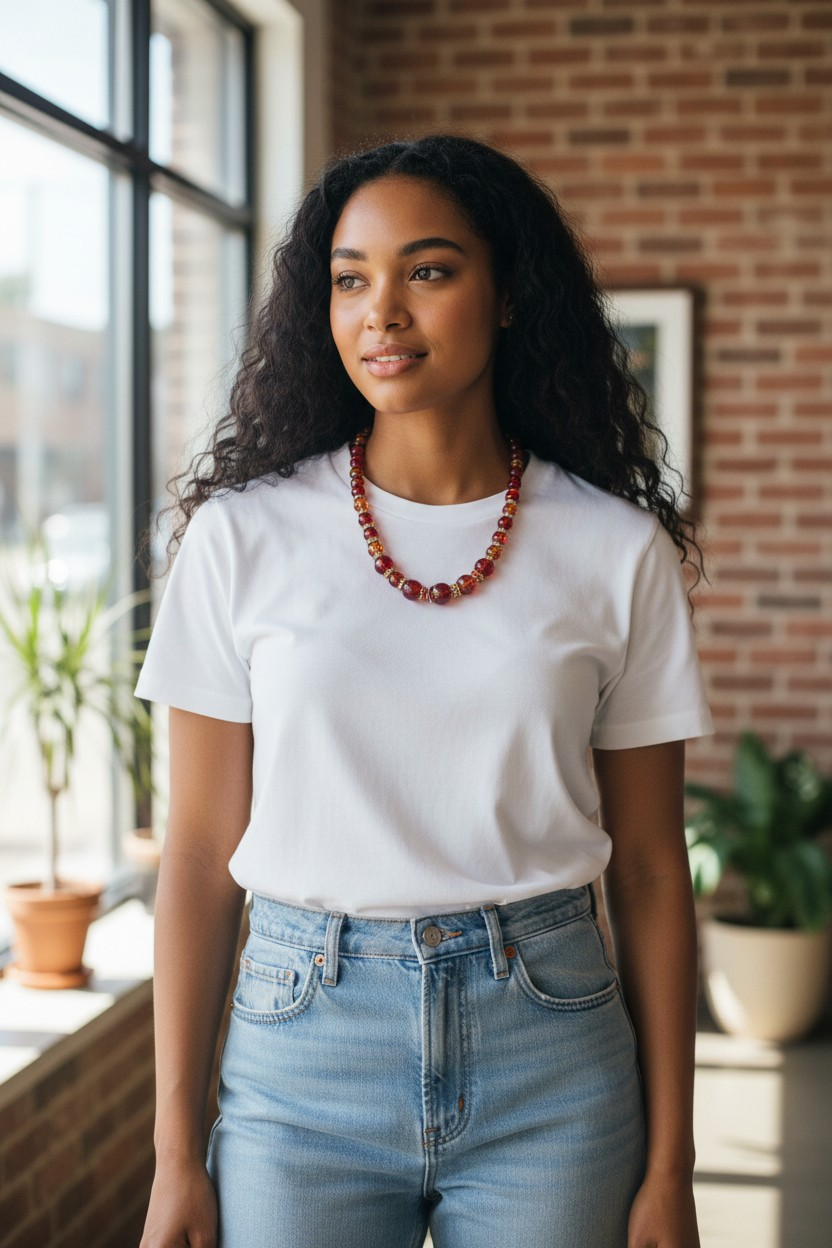 Amber Glow Glass Bead Necklace