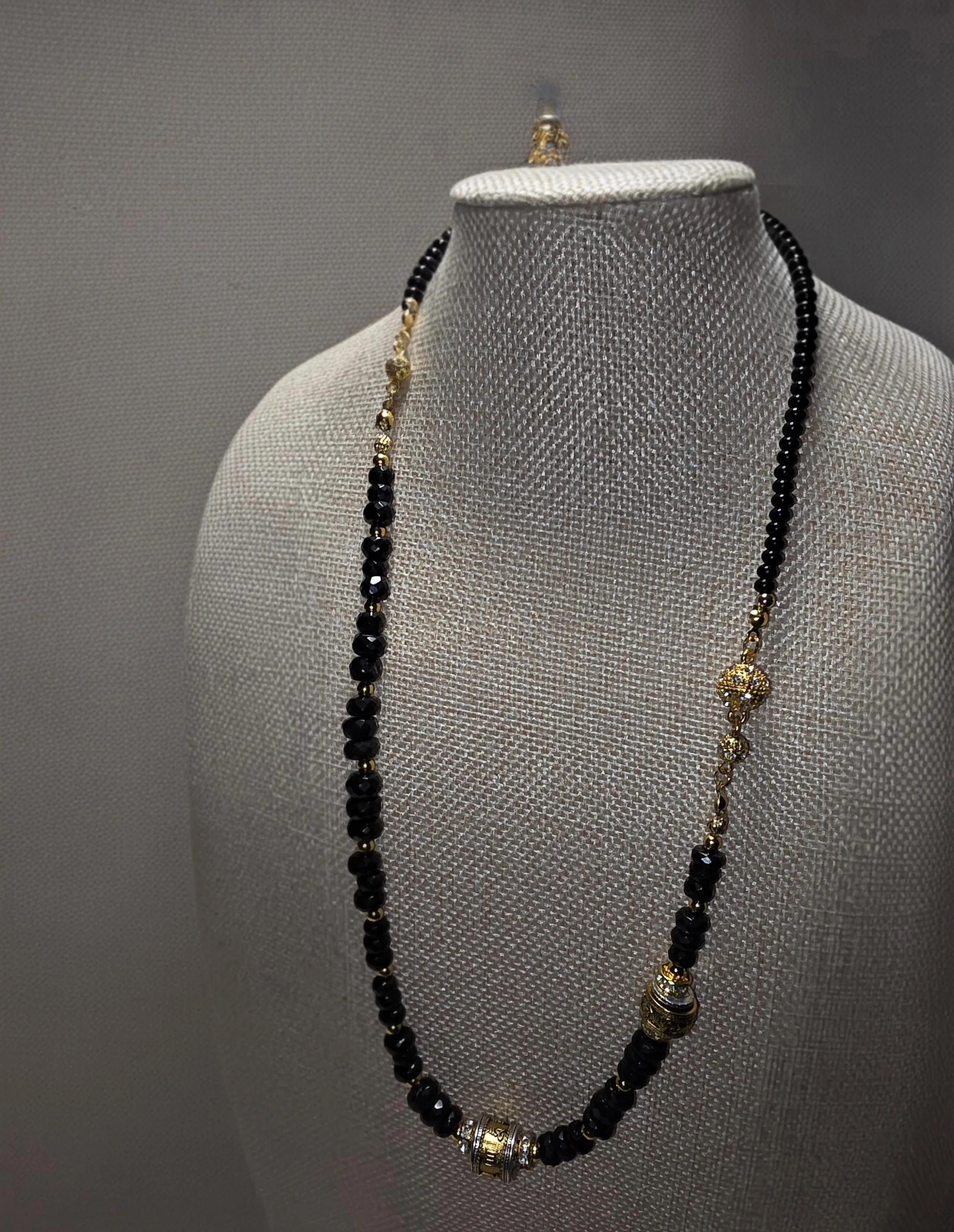Black Spinel and Gold Node Necklace with Stealth-Link