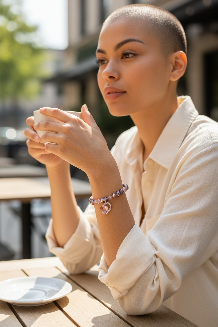 Lavender Elegance Heart Charm Bracelet