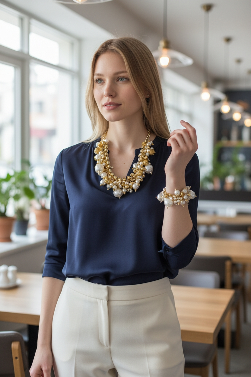 Lustrous Pearl & Metalwork Cluster Jewelry Set