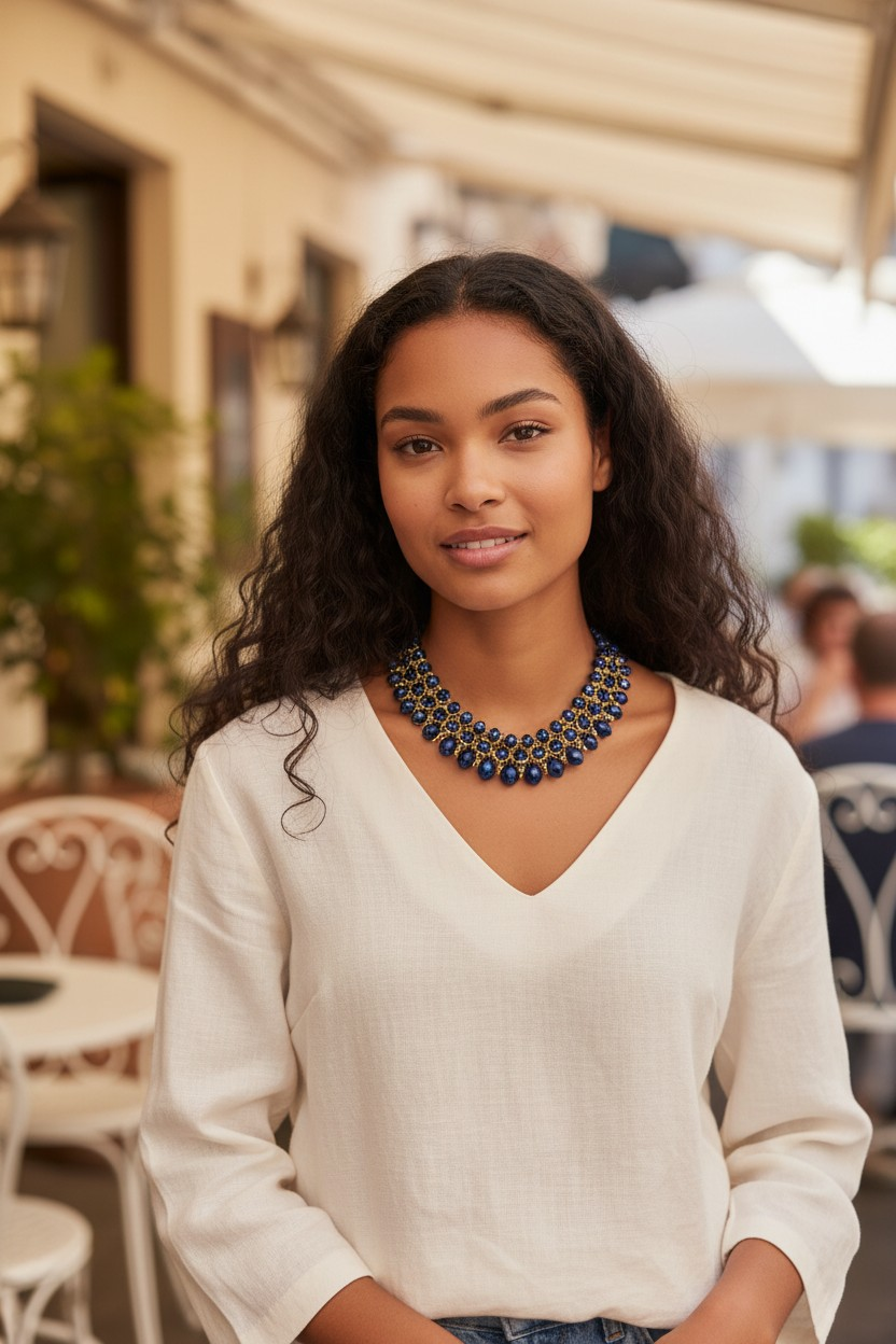 Elegant Triple-Strand Navy Crystal Necklace