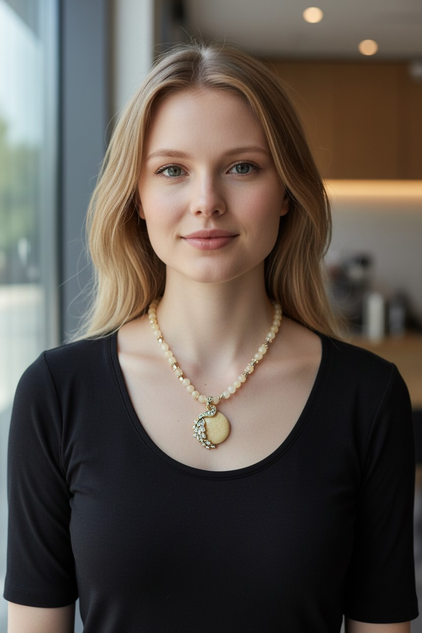 Yellow Jade and Peacock Necklace