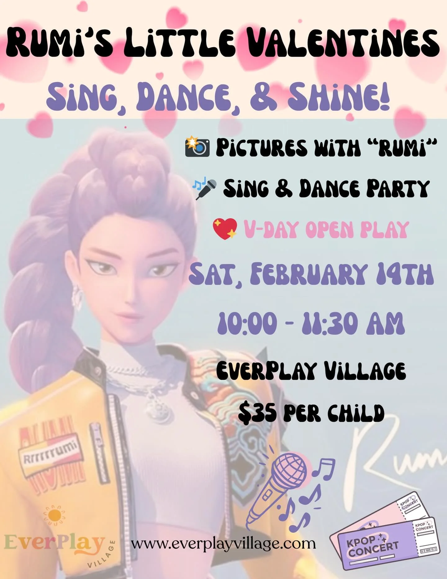 Sing, Dance &amp; Shine this Valentine&rsquo;s Day! 🎶💖

Join us for Rumi&rsquo;s Little Valentines&mdash;a heart-filled morning of music, movement, pictures with &ldquo;Rumi&rdquo;, and open play on Valentine&rsquo;s Day! 🫶

📸 Pictures with &ldqu