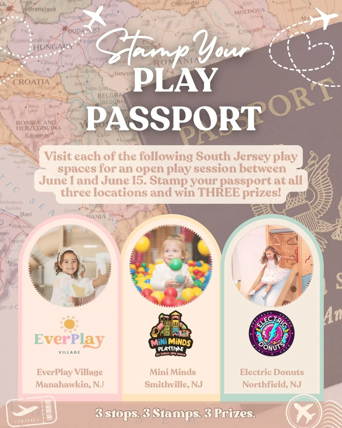 GUYSSSS!! ✈️🌎 Are you ready for a little South Jersey adventure?

We&rsquo;re teaming up with two amazing local play spaces for the ultimate Play Passport challenge! 🤍

From June 1&ndash;15, visit all 3 participating locations for an open play sess