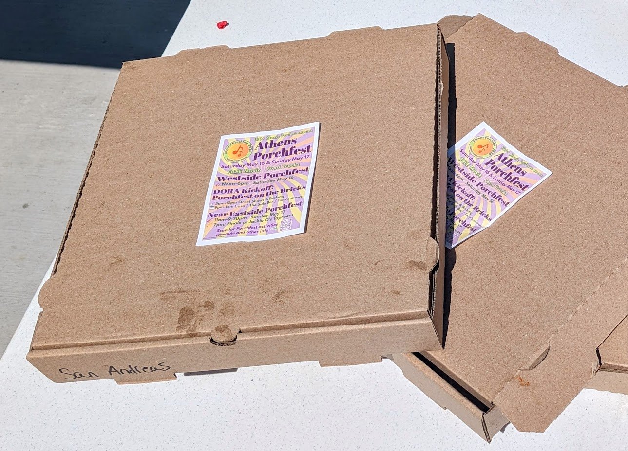 Thanks for Avalanche Pizza 🍕🍕🍕 for helping to get the word out about Athens Porchfest. Athens Porchfest box toppers have been going out on pizza boxes for over a week now! 
Athens Porchfest is happening on May 16-17, 2026. 
@avalanche.pizza #bestp
