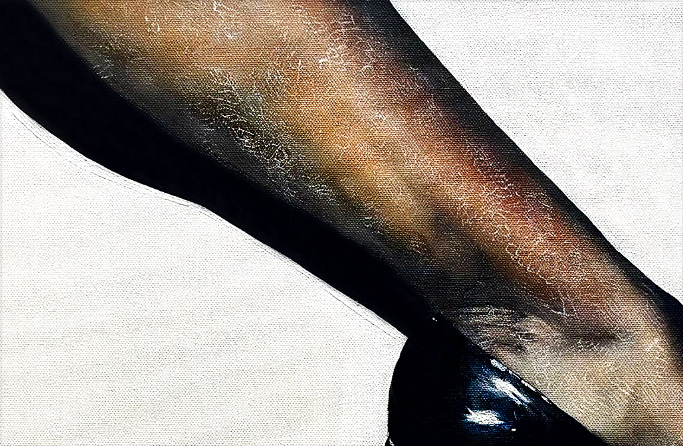 Eva Engel, Up close of It’s Not For You, Heel Edition, Oil paint & Heavy Damar Medium, 24”x 36”, 2025