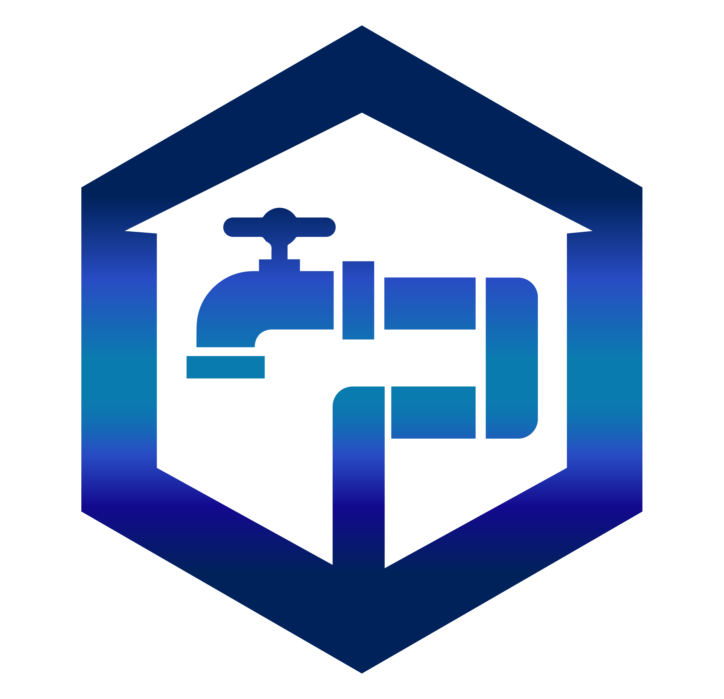 Graphic of a water faucet with pipes inside a house outline, symbolizing plumbing services.