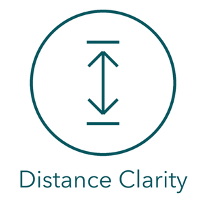 A logo with arrows pointing both up and down, surrounded by a circle, and the words 'Distance Clarity' below.