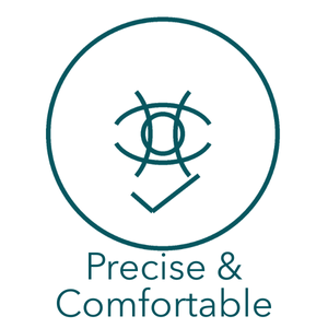 Logo featuring a stylized eye with geometric lines, surrounded by a circle, with the text 'Precise & Comfortable' below.