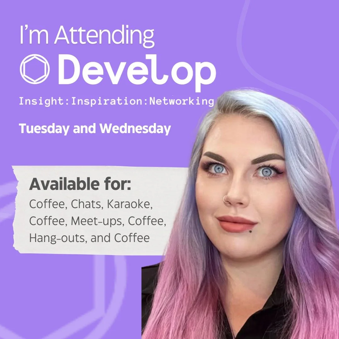I&rsquo;ll be at Develop: Brighton in two weeks!

I&rsquo;m settling into my hotel on Monday but can still hang out, and I&rsquo;ll be around Tuesday and Wednesday - likely powered by way too much coffee!! If you're around, come say hi!

Not selling 
