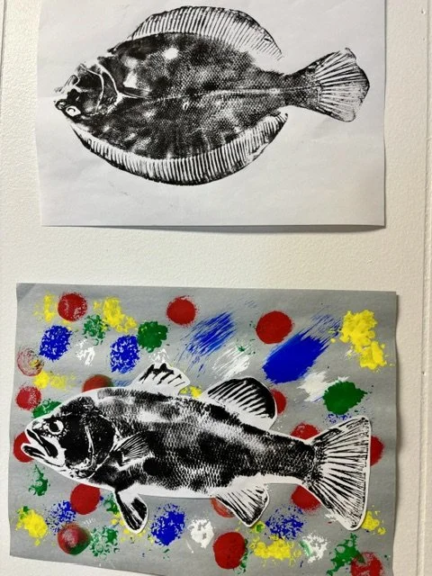Gyotaku fish prints created at Blue Mouse Gallery