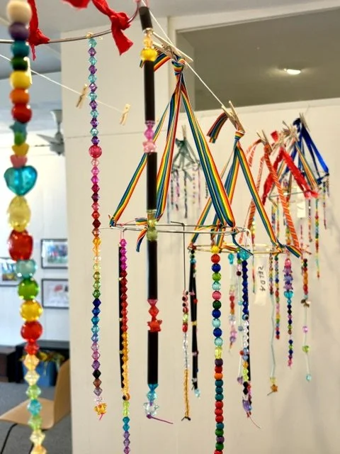 Chandelier craft project made by children at Blue Mouse Gallery