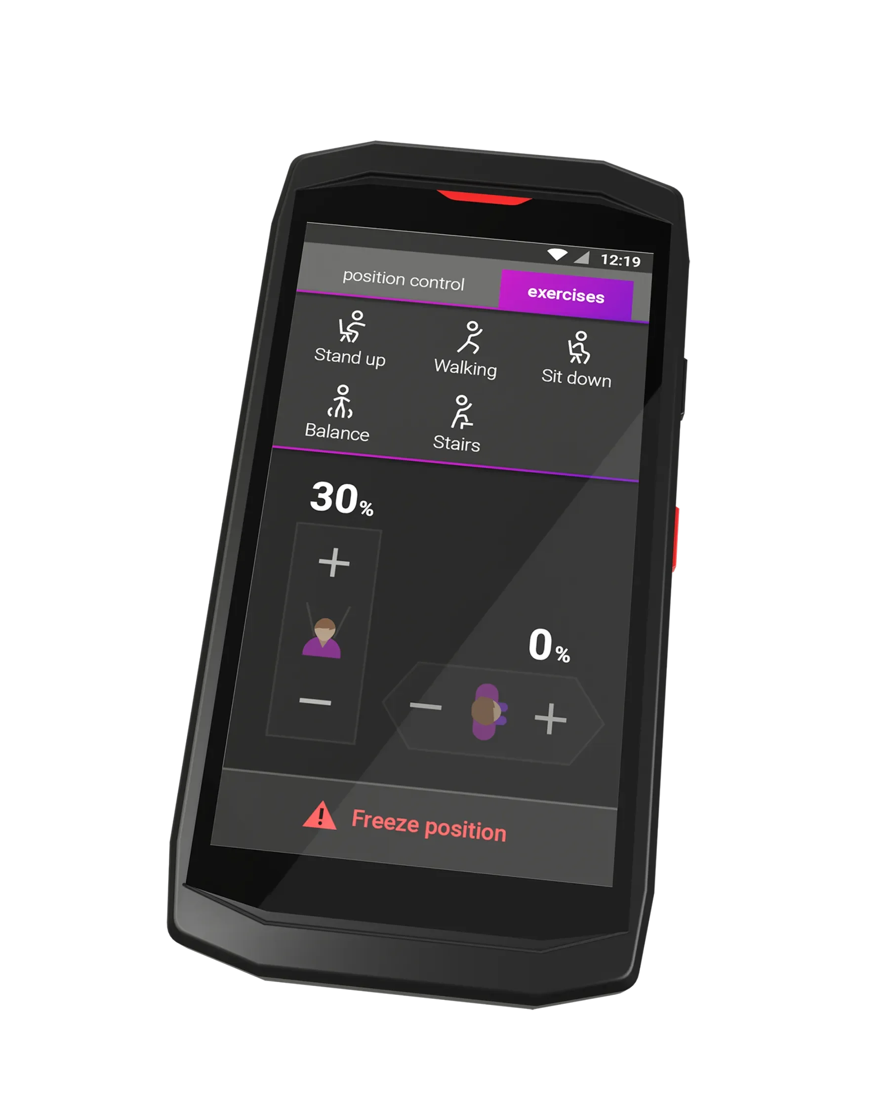 Dispositivo de control remoto de RYSEN para ajustar la rehabilitación con soporte de peso corporal 3D y parámetros de terapia de marcha. Bayber Health