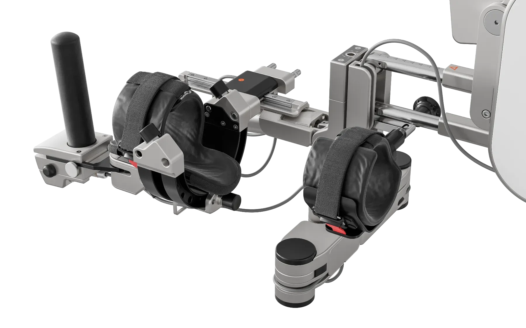 Detalle del módulo ManovoSpring para mano acoplado al sistema de brazo, utilizado en ejercicios VR de rehabilitación del miembro superior. Bayber es distribuidor oficial