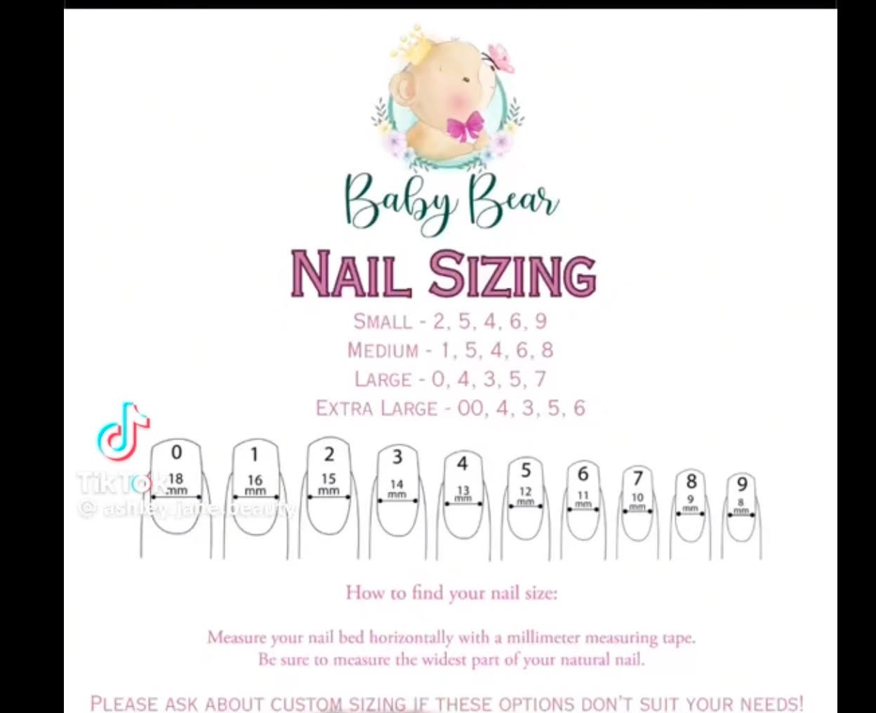 Kid Nails Sizing Chart