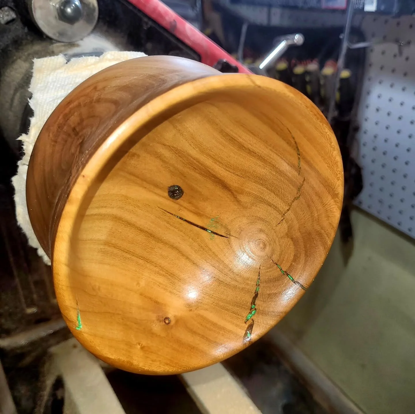 Another Zimmerman cherry project, this one took weeks believe it or not. It had to be stabilized as the tree succumbed to rot leading to its unfortunate demise as a tree of rememberance. With a lot of patience and some hands on learning how to cure i