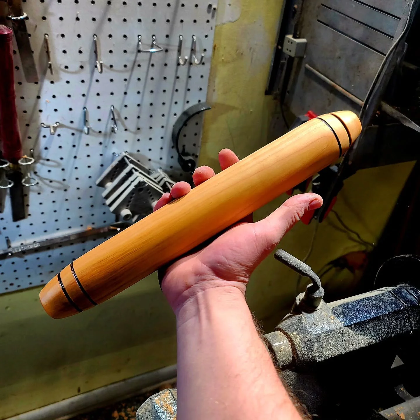 To think this was just a regular old piece of cherry firewood
.
Messing around with new designs for French rolling pins, typically they are thinner, but decided if I had the material why not leave it a bit fat
.
Hoping to crank out a few more of thes