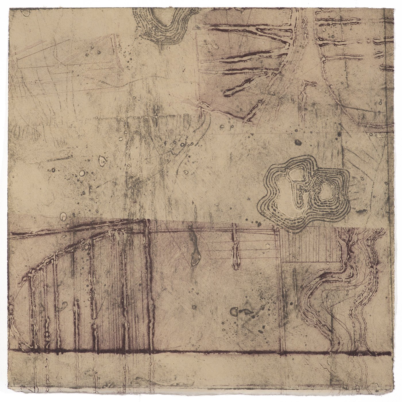 A historical topographical map with contour lines, possibly an architectural or land survey drawing.