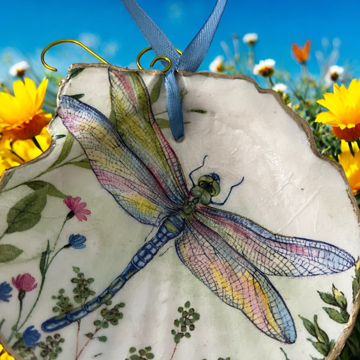 Dragonfly Scallop Shell Ornament