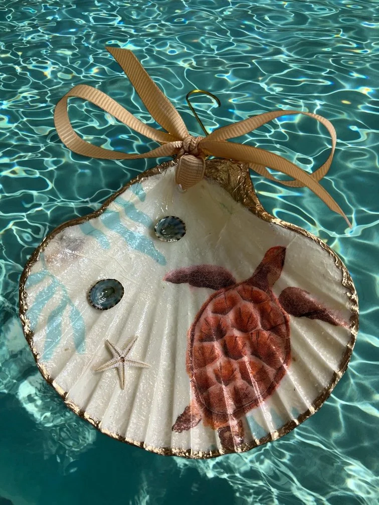 Sea Turtle Scallop Shell Ornament