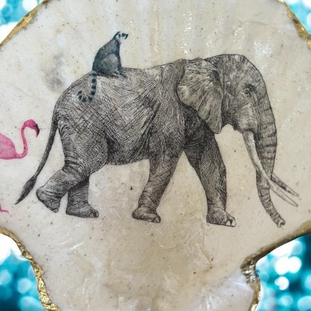 Monkey, Flamingo and Elephant Scallop Shell Jewelry Dish