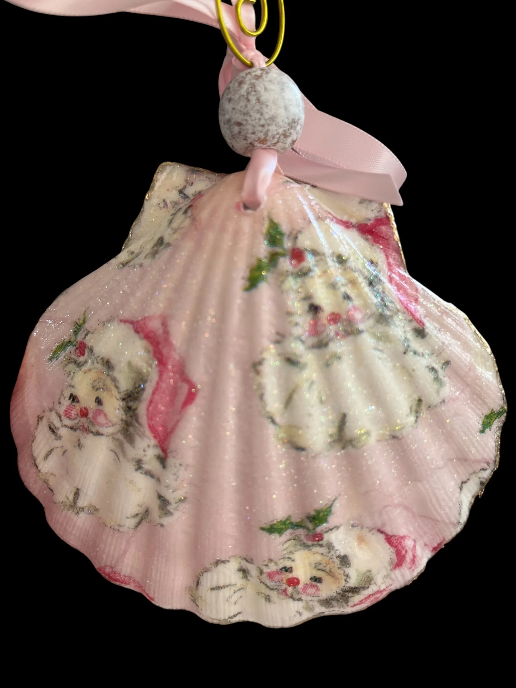 Pink Santa Decorative Scallop Shell Back