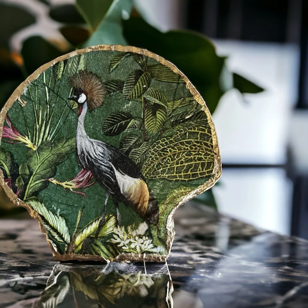 African Crown Crane Decorative Shell Jewelry Dish