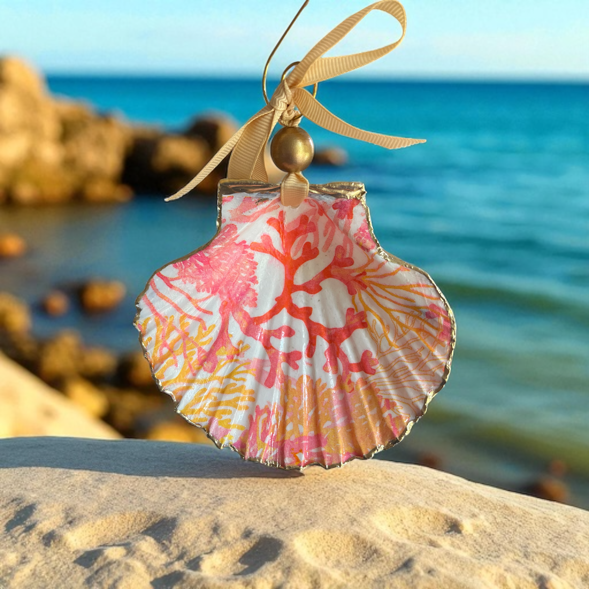 Coral Scallop Shell Ornament