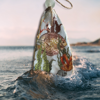 Underwater Fish and Coral Scene Oyster Shell Ornament