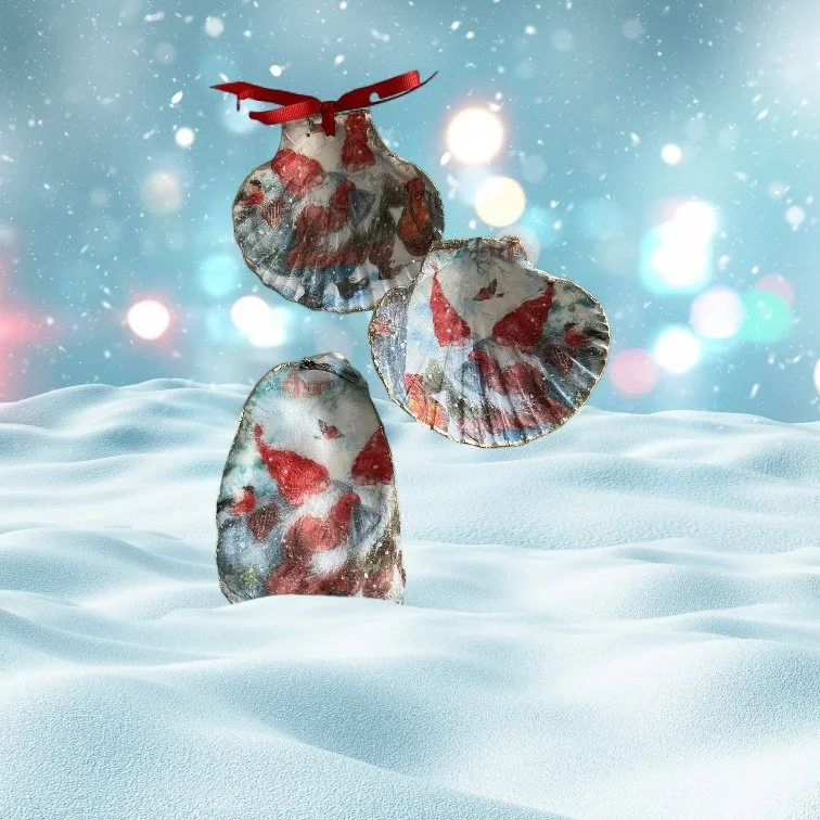 Christmas Gnomes Ornaments and Oyster Dish