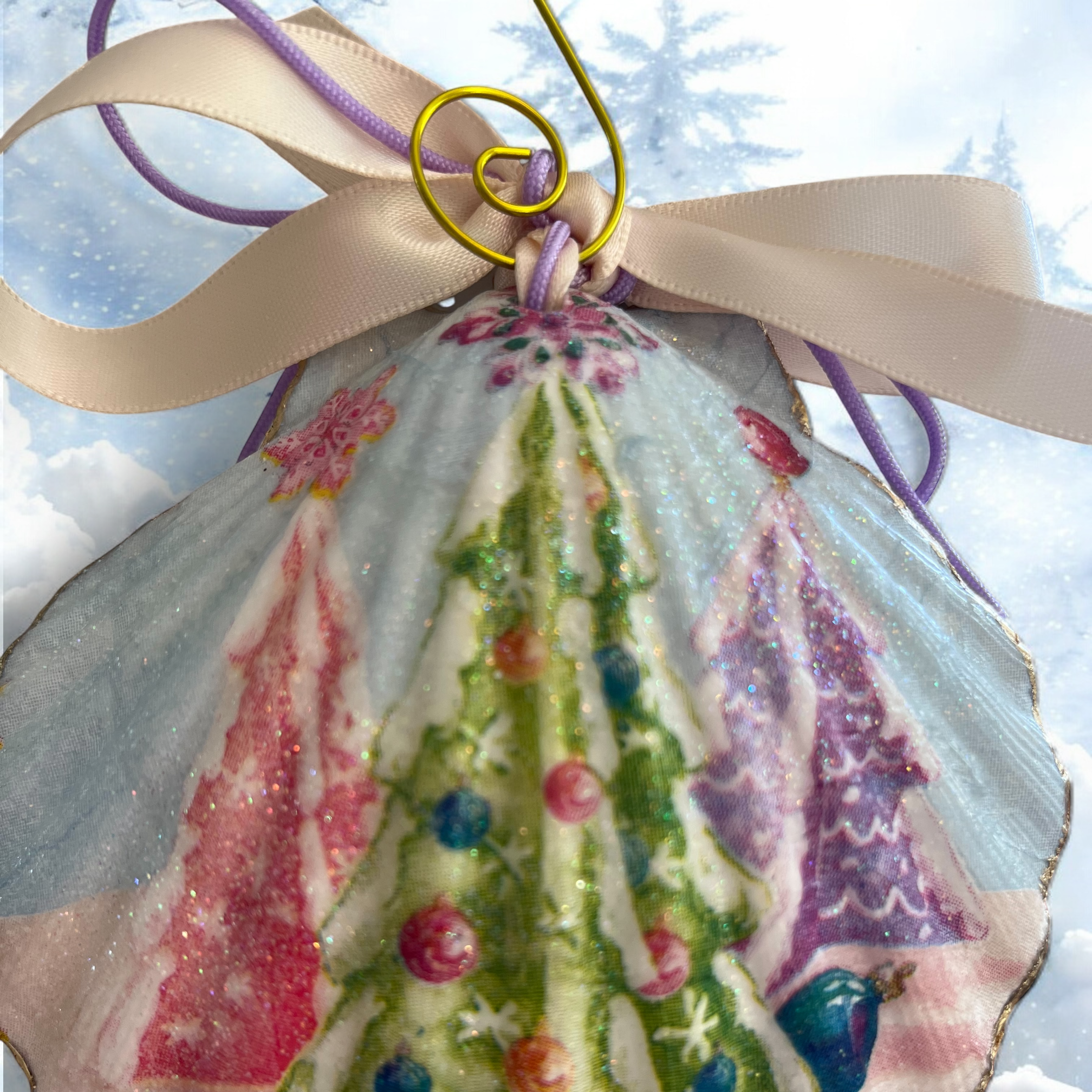 Pastel Christmas Trees Decorative Shell Ornament Back