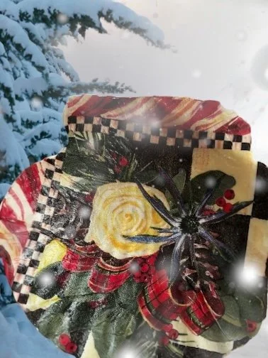 Floral and Plaid Decorative Scallop Shell Jewelry Dish