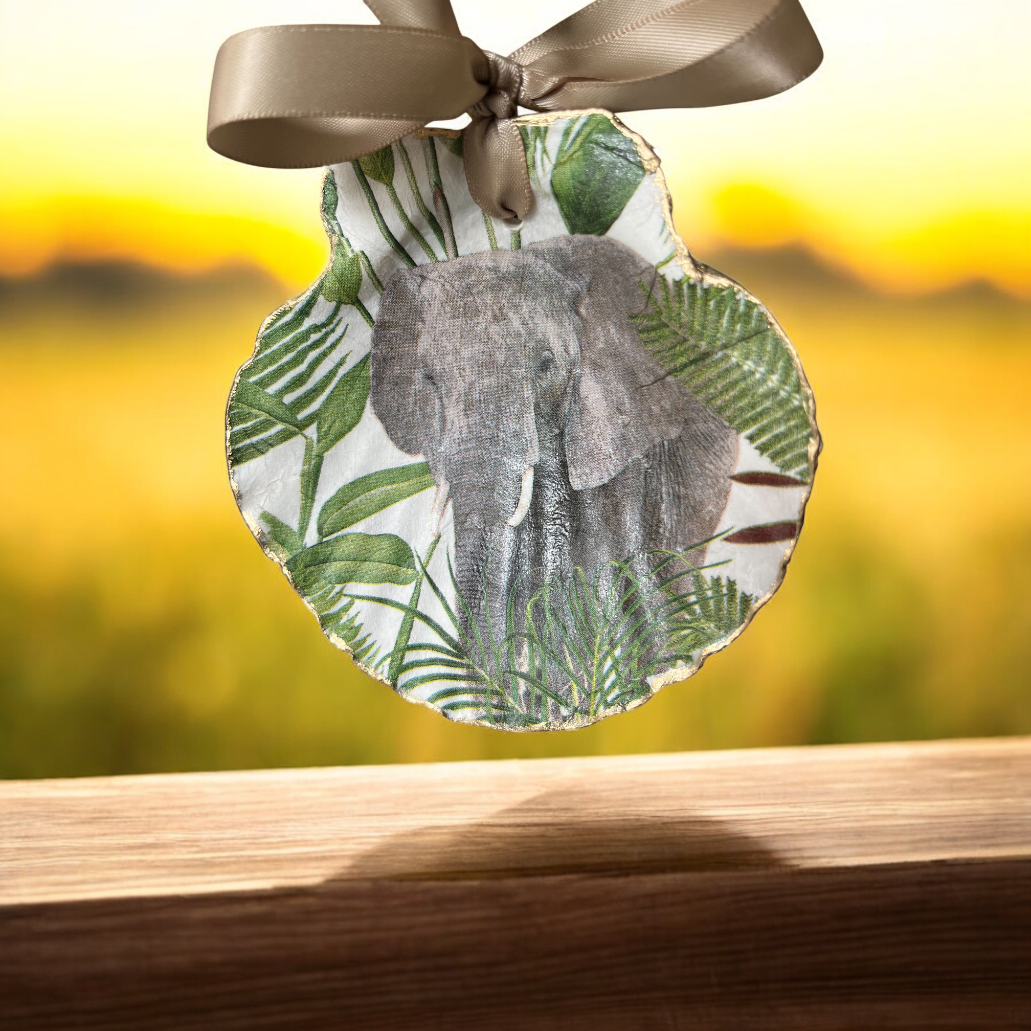 African Elephant Decorative Shell Ornament Front