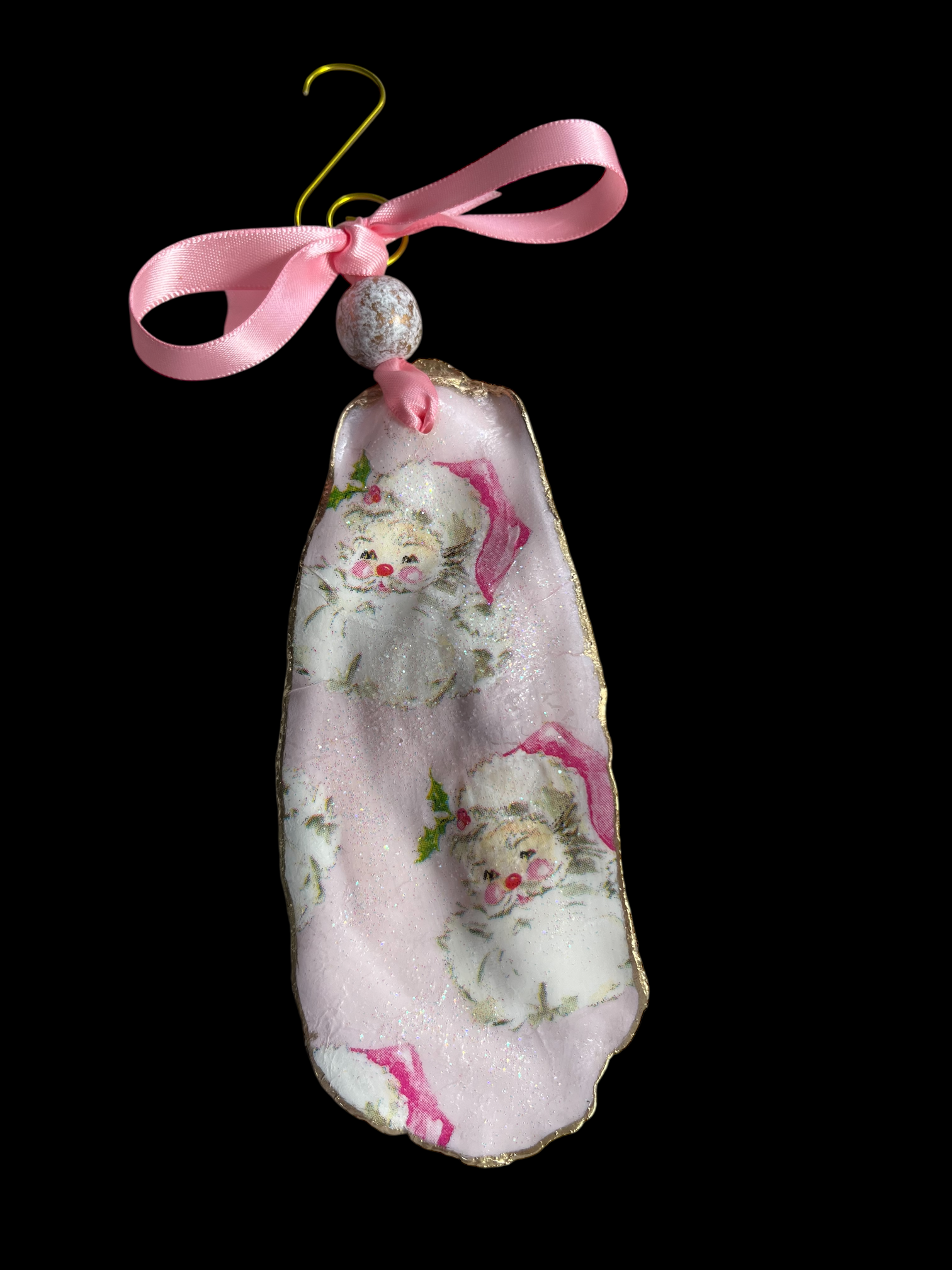 Pink Santa Oyster Shell Ornament