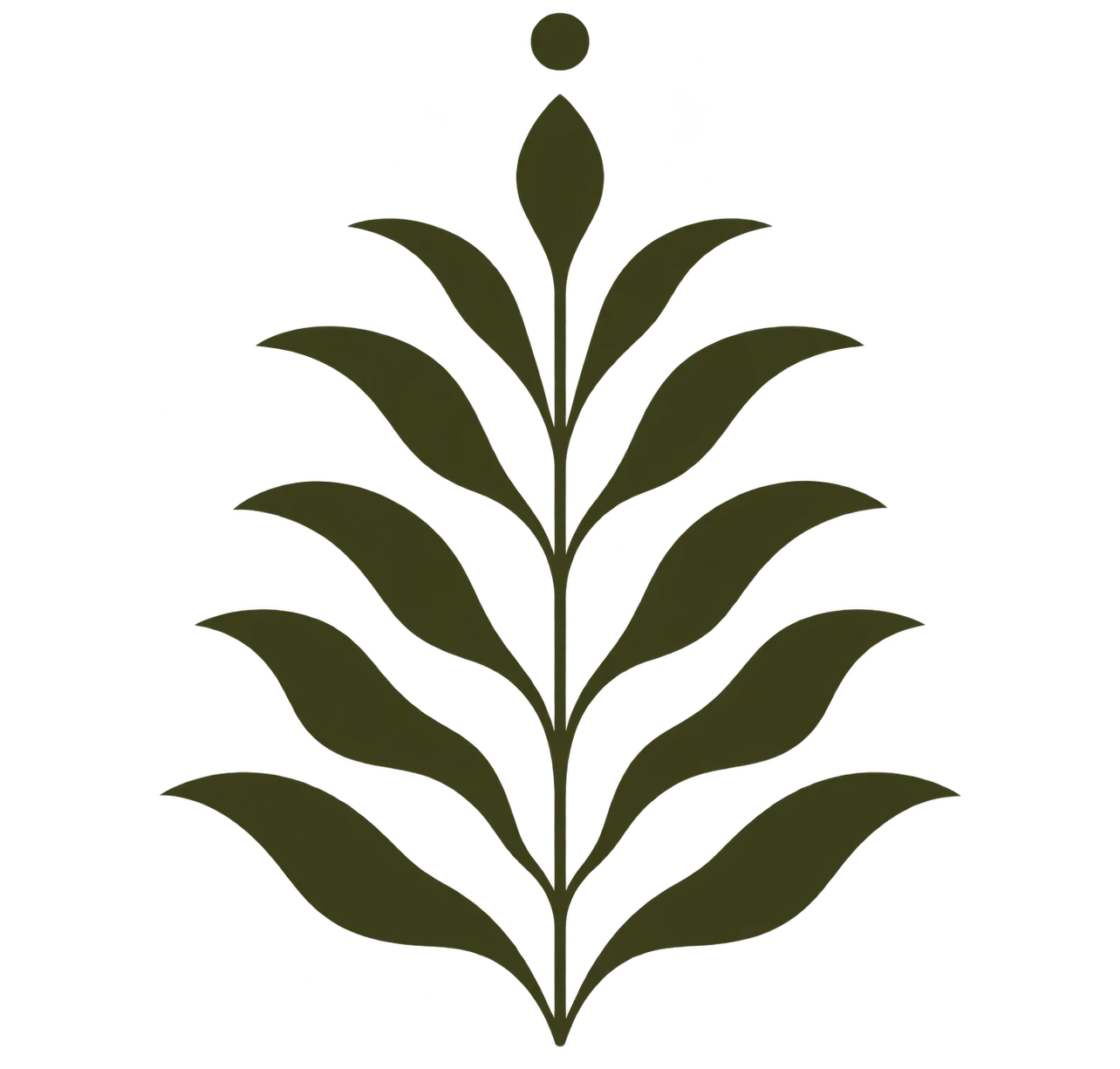 Stylized illustration of a green plant with multiple leaf pairs, symmetrical and vertical, with a small top leaf.