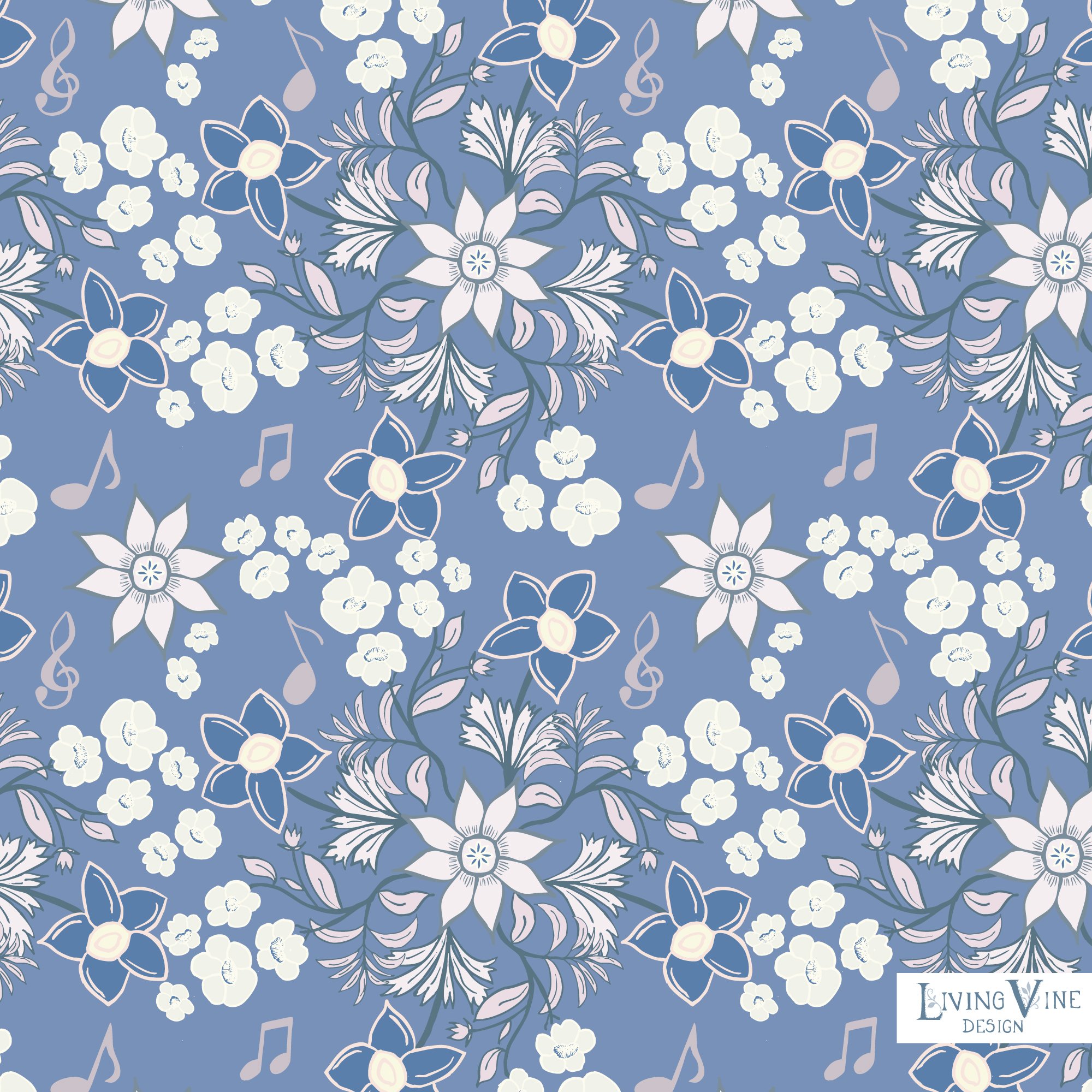 Abounding Floral Notes - Music notes Flowers and Foliage - Morning Colorway