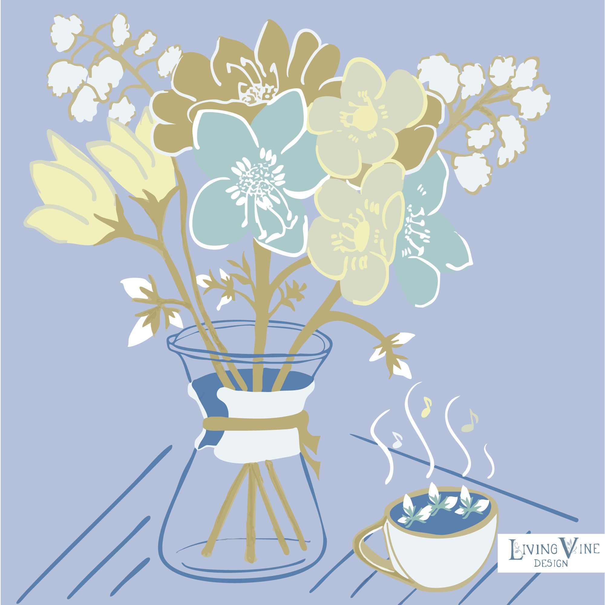 Fresh Coffee Carafe with Floral Notes - Placement Art (Hand-drawn) - Afternoon Colorway