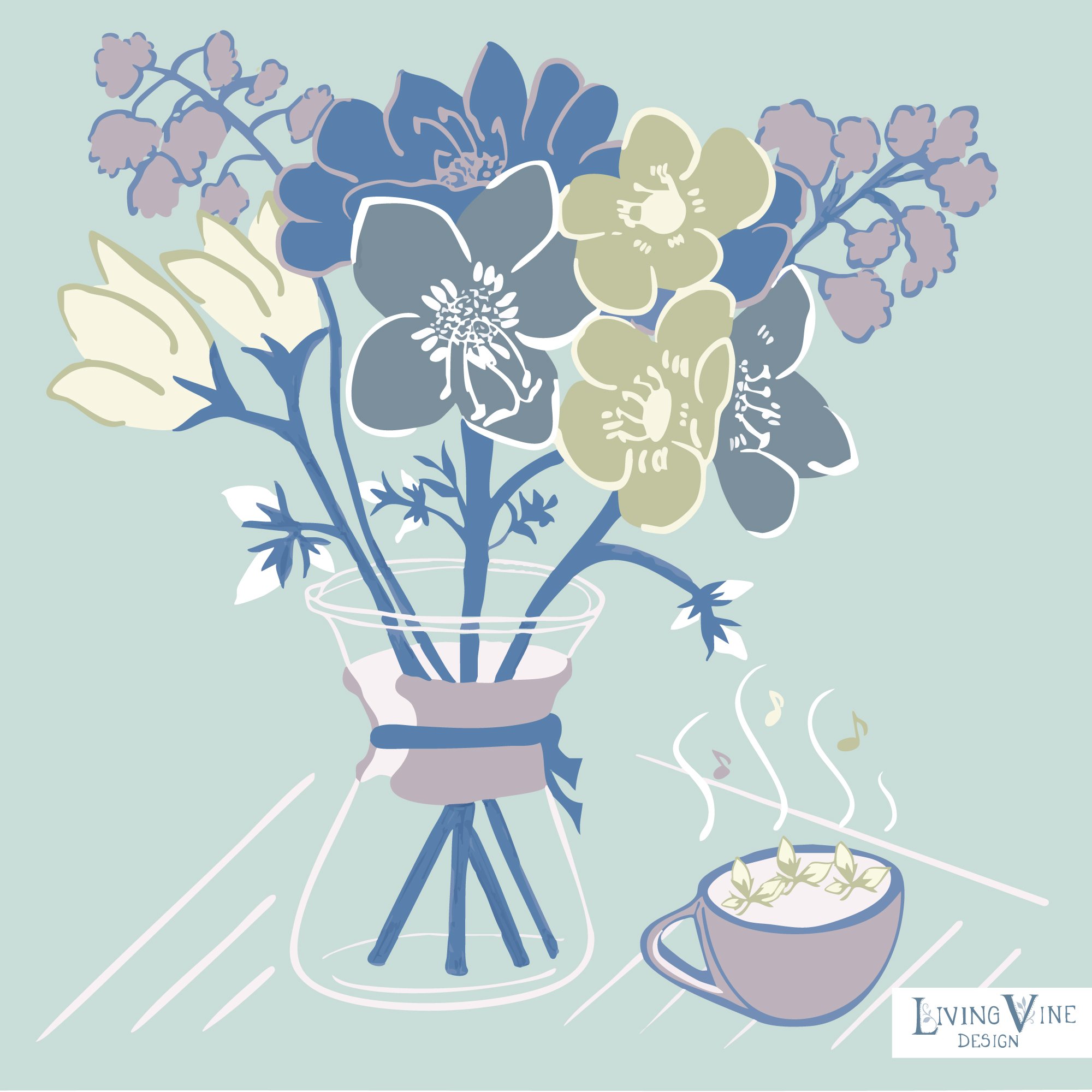 Fresh Coffee Carafe with Floral Notes - Placement Art (Hand-drawn) - Morning Colorway