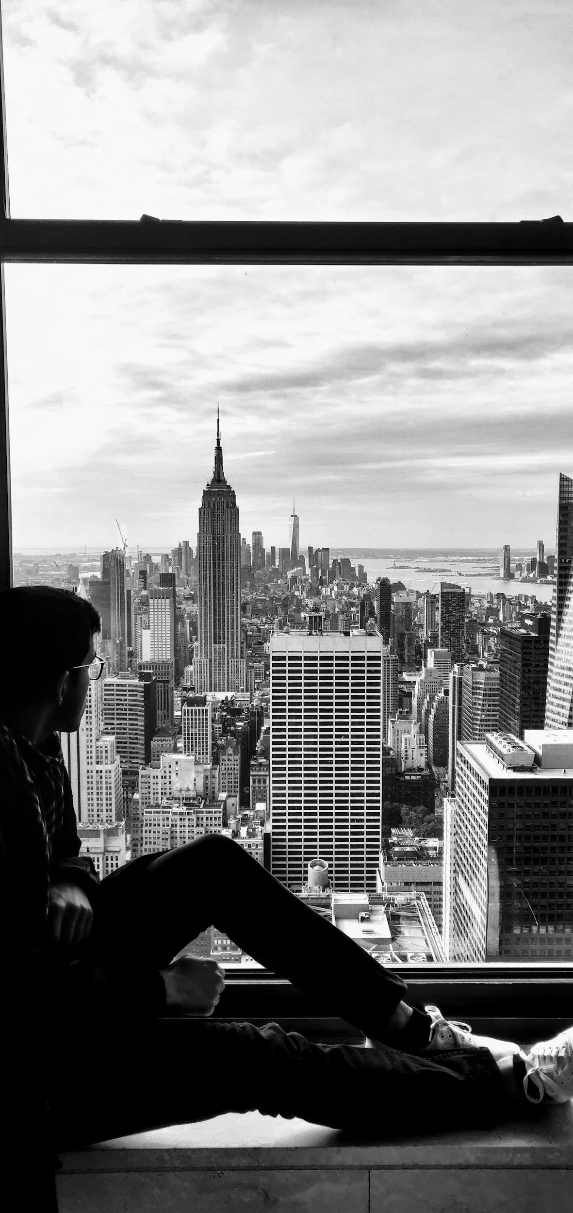 International Student or International behavioral health tourism looking out over new york city