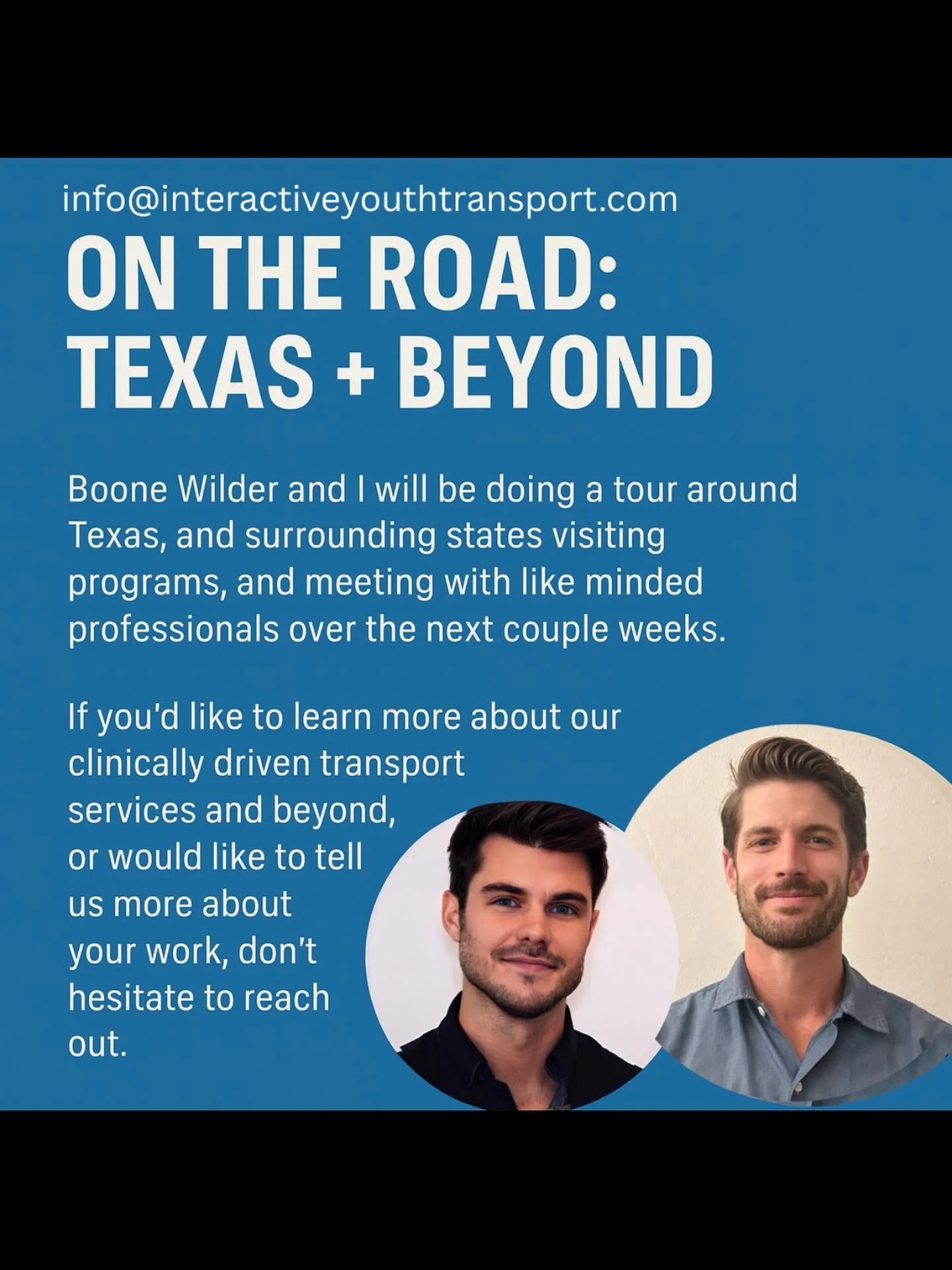 Going on the road through Texas + nearby states. Visiting programs. Meeting professionals. Reach out if you want to connect