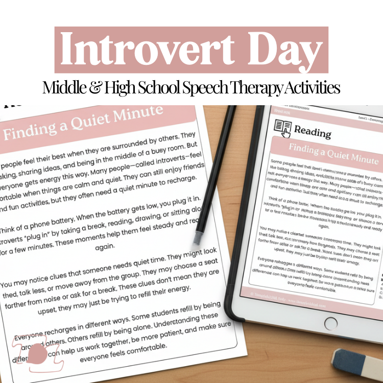 Introvert Day Speech Therapy Activities | Middle &amp; High School SLP