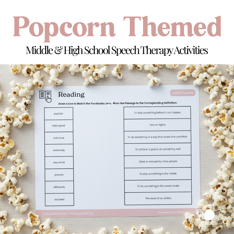 Popcorn Day Speech Therapy Activities | Secondary SLP